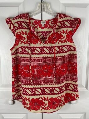 Corsage Women's Tropical Hawaiian Flower Lightweight Top Orange-Red Size Small